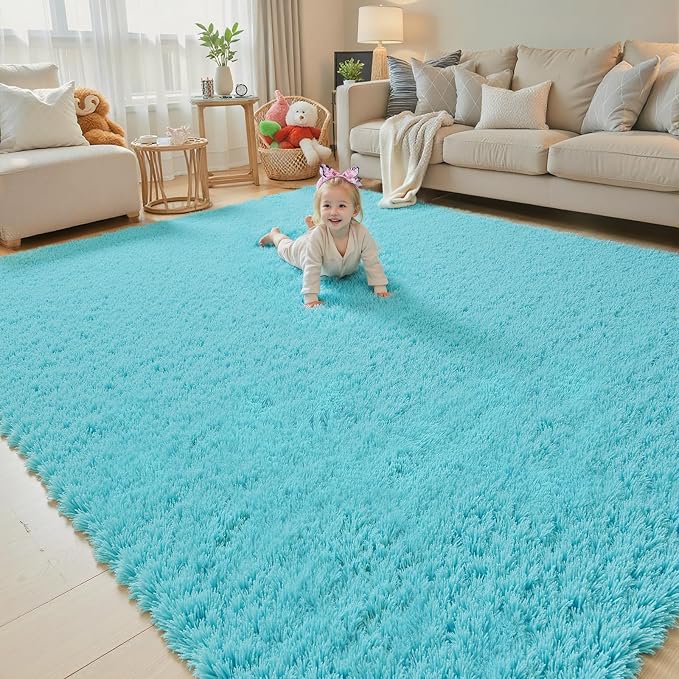 6x9 Teal Blue Shag Area Rug for Living Room, Soft Plush Fluffy Carpet | by Junhejiamei