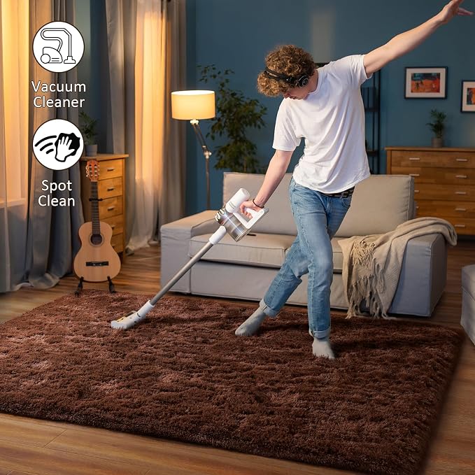 HOMORE Brown Rugs for Living Room, 5x8 Feet Fluffy Shag Area Rug for Bedroom - Image 8