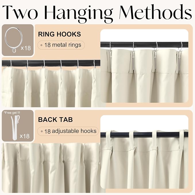 Etherealveil Beige Pinch Pleated Blackout Curtains 2 Panels 60"x90" | Back Tabs - Image 6