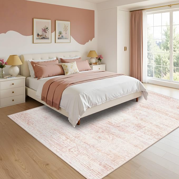 Latte&Fog Pink Rugs for Girls Bedroom Washable Cute Floral 6x9 Area Rug | for - Image 4