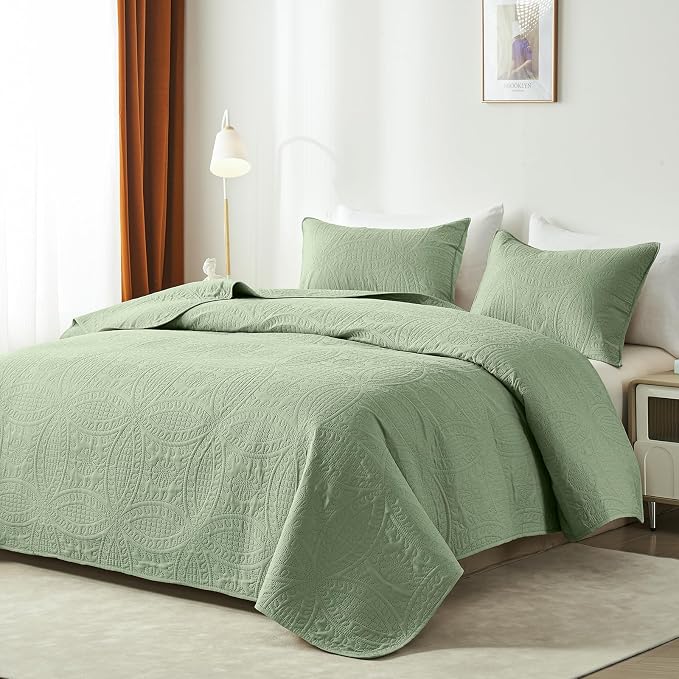 akkialla Twin Quilt Bedding Set, Sage Green Ultrasonic Quilt Set, Lightweight - Image 2