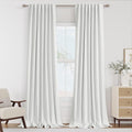 White 100% Blackout Linen Curtains 96 Inch Length 2 Panels Set by Guken