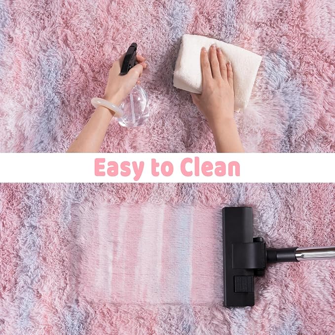 Soft Runner Rugs for Bedroom Hallways, 2x5 Abstract Pink Fluffy Shag Throw Area - Image 7