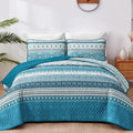 WONGS BEDDING Boho Quilt Set Full, Teal Blue Bohemian Quilt Bedding Set by WONGSBEDDING