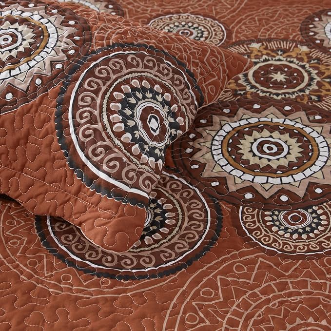 3 Pieces King Size Burnt Orange Rust Quilt Set Lightweight Oversized Bedspread - Image 7