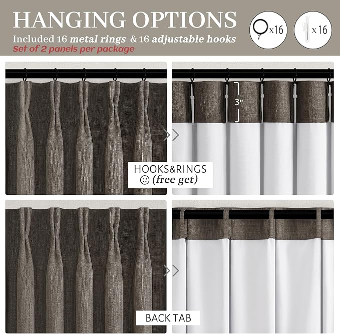 Chocolate Tart Pinch Pleated Curtains 2 Panels Set 90 Inches Long - Image 8