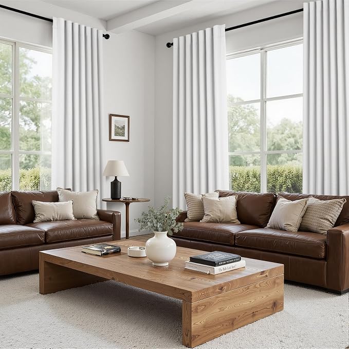 Topfinel Snow White 100% Blackout Linen Bedroom Curtains 90 Inch Length Back - Image 7