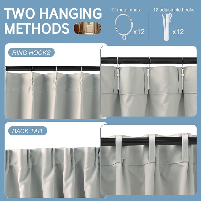 Etherealveil Light Gray Pinch Pleated Blackout Curtains 2 Panels 40"x102" | - Image 6