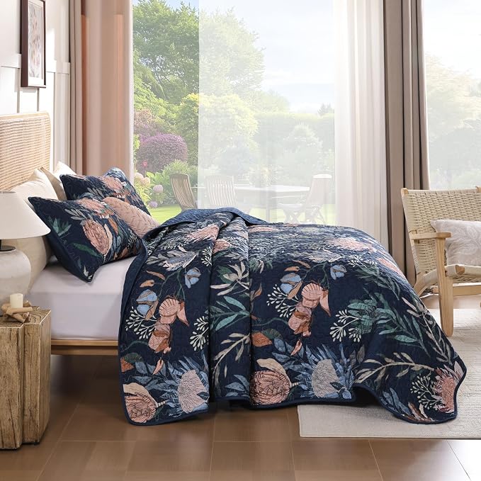 Dintszyayue Quilt Queen Size Navy, Soft Microfiber Lightweight Farmhouse Bed - Image 3
