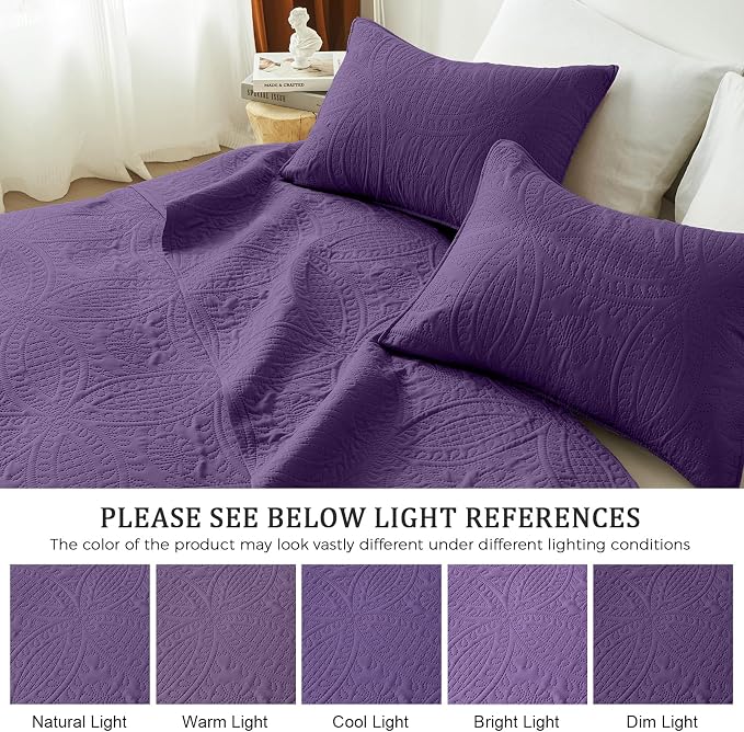 akkialla 118"x106" Purple California King Quilt Set, Oversized Floor-Length - Image 5