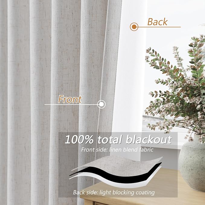 Extra Long 100% Natural Blackout Curtains 144 Inch Length 2 Panels Set Back Tab - Image 4