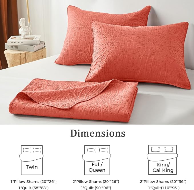 akkialla Mocha Coral Twin Quilt Set, Ultrasonic Lightweight Bedspread Coverlet - Image 6