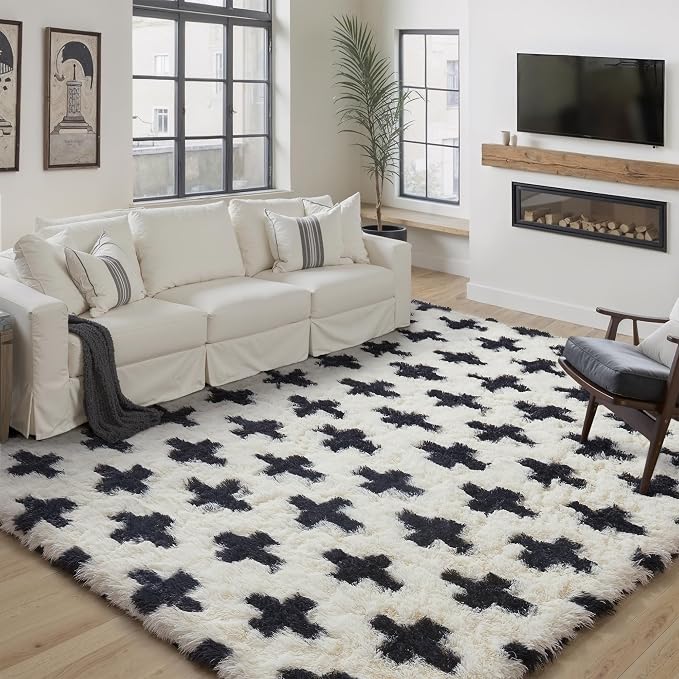 Soft Shag Rug 5x7 for Living Room High Pile Non-Slip Fluffy Carpet | Machine by PureCozy