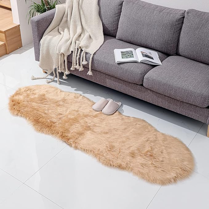 linmopm Faux Fur Sheepskin Rug, 2x6 ft Runner | Shag Fluffy Fuzzy, High-Density - Image 4