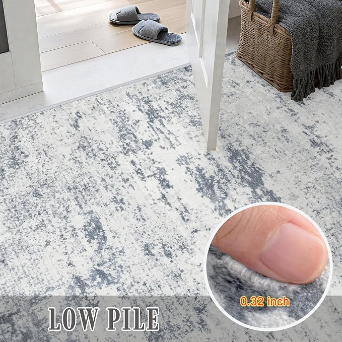 5x8 Area Rug Living Room: Modern Washable Soft Carpet Blue Grey | - Image 6