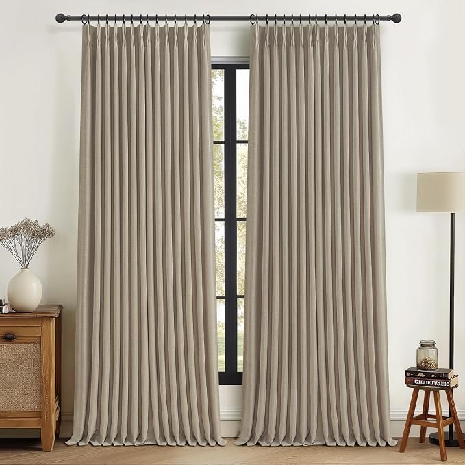 Light Taupe Blackout Sliding Patio Door Curtains 92 Inches Long 2 Panels Set by PleatedDrapes
