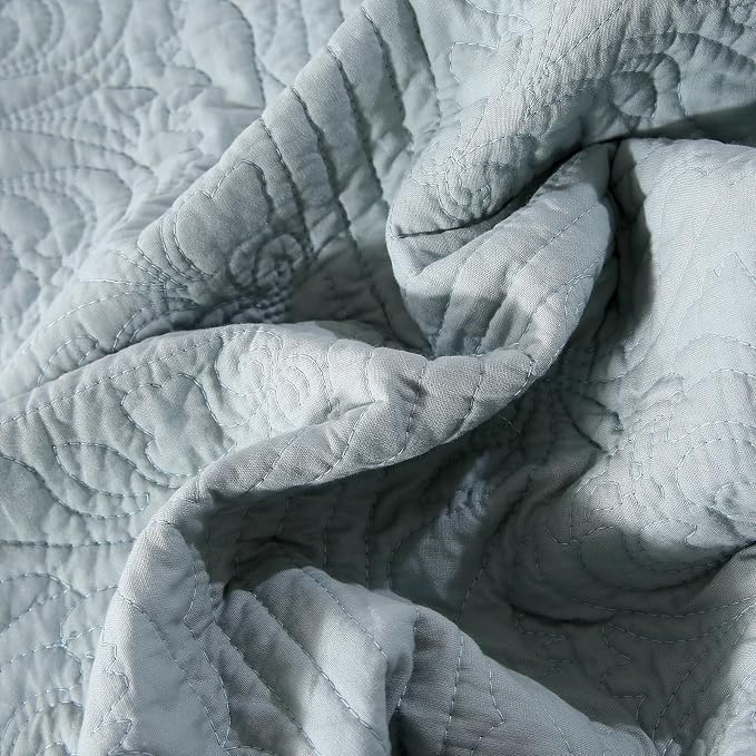 ROOMLIFE Quilt Set Queen Size 3D Floral Embroidery Pattern 3-Piece Cotton - Image 9
