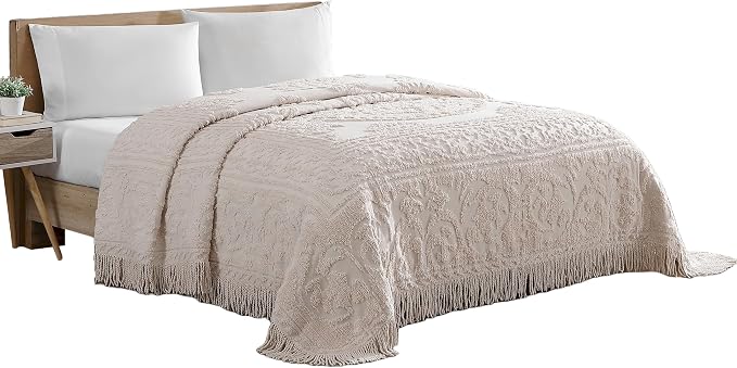 Beatrice Home Fashions Medallion Full Cotton Chenille Bedspread, Blush | by BeatriceHomeFashions
