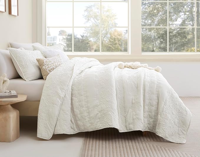 Boho Ivory Quilt California Cal King Size Bedding Set - Image 2