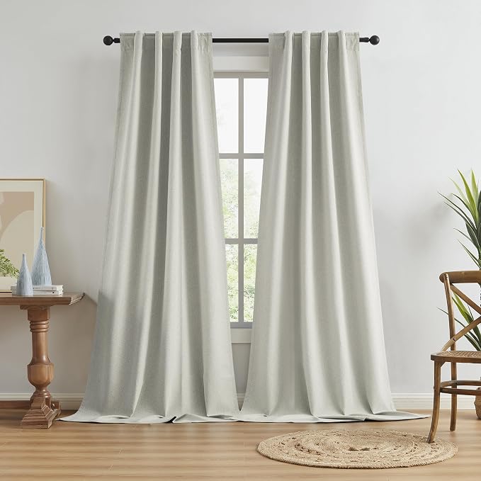 Greyish Beige Blackout Curtains 108 Inches Long 2 Panels Back Tab Pocket Hook by KEQIAOSUOCAI