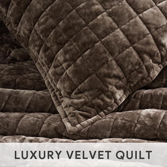 RECYCO Velvet Quilt Set, Oversized California King 118"x106", Walnut Brown | - Image 5