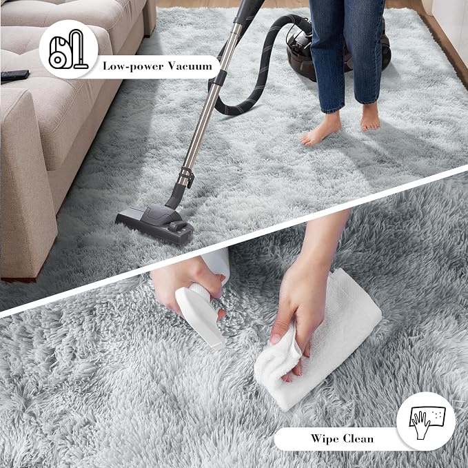 Mottled Light Grey 3x7 Rug for Bedroom, Fluffy Rug Small Rug Bedside Carpet | - Image 6
