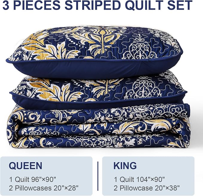 DJY Navy Queen Quilt Bedding Set, All Season Quilted Coverlet, Soft Lightweight - Image 5