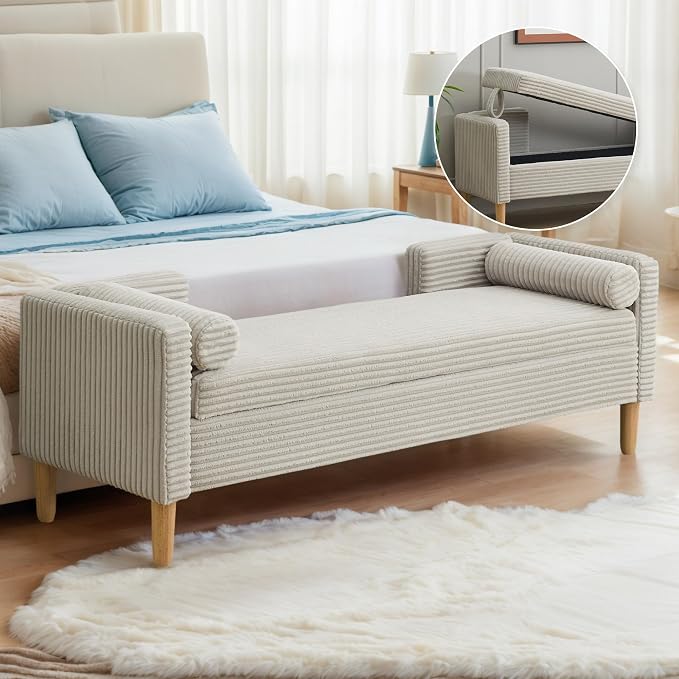 Aoiy & Wifon 65.35" W End of Bed Bench King Size, Upholstered Large Storage - Image 7