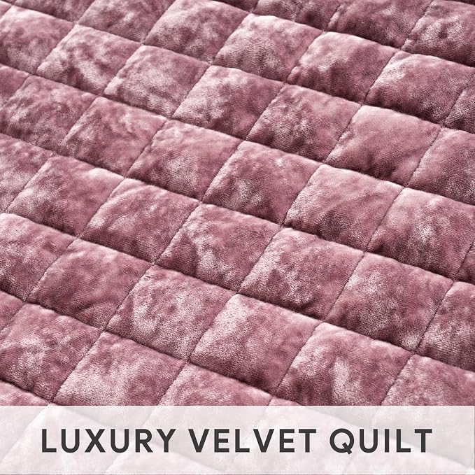 RECYCO Channel Box Stitch Velvet Quilt Set, Twin Size, Dusty Mauve Pink | Ultra - Image 4