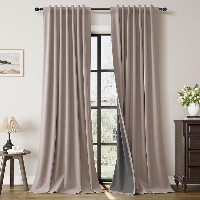 Taupe Linen 100% Blackout Curtains by Guken