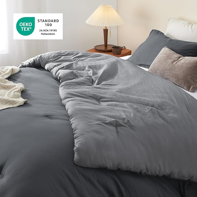Bedsure California King Comforter Set, Dark Gray Soft Prewashed Bedding - Image 4