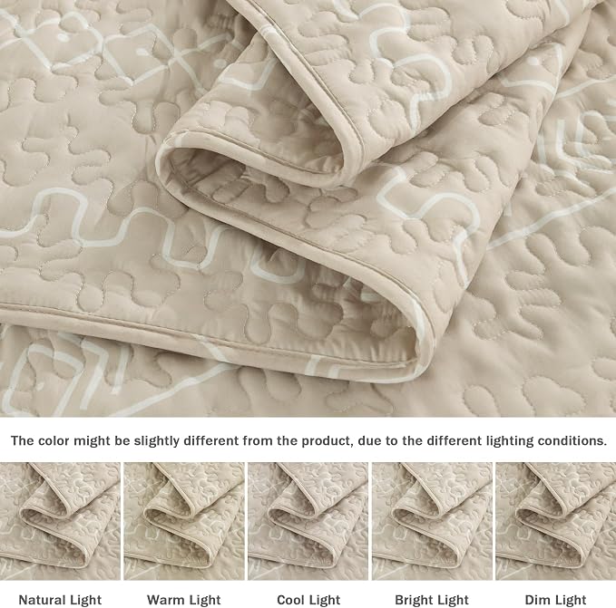 Beige Twin Quilt Set, 2 Pieces Boho Lightweight Striped Bedspread | Soft Beige - Image 5