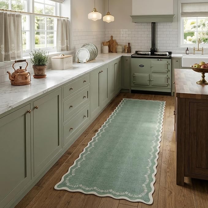 GarveeHome 2.5x10 Scalloped Washable Runner Rug Long Hallway Kitchen Rug | Soft - Image 3