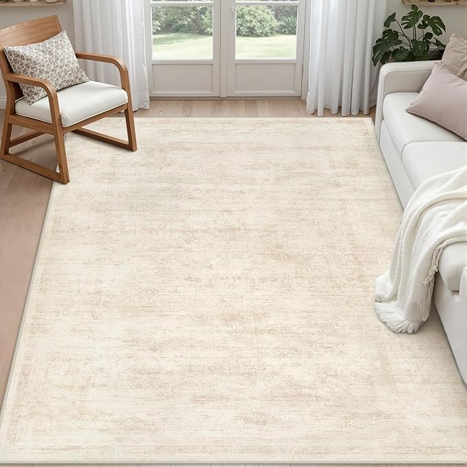 5x7 Area Rugs Living Room: Bedroom Washable Carpet Retro Beige | Large Vintage by Luxturiy
