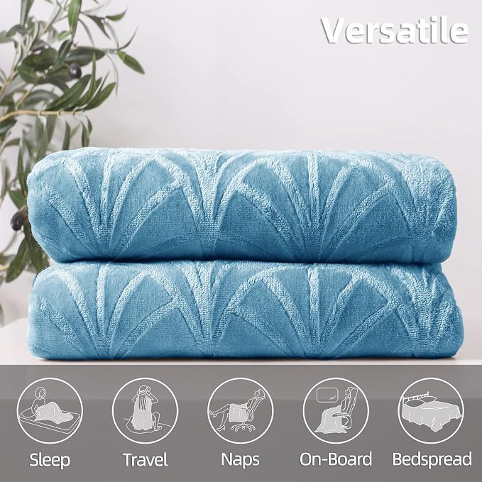 Whale Flotilla Soft Flannel Fleece King Size Bed Blanket, Stone Blue | Cozy - Image 7