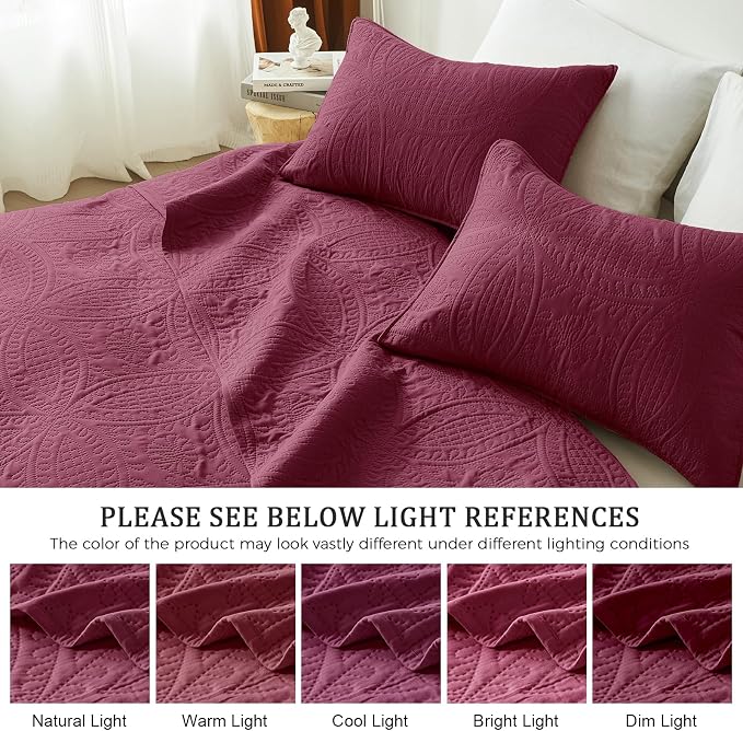 akkialla 118"x106" Burgundy California King Quilt Set, Oversized Floor-Length - Image 5