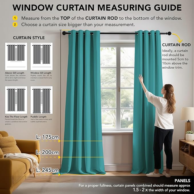 Deconovo Blackout Curtains for Bedroom and Living Room 68 Inches Long | Black - Image 7