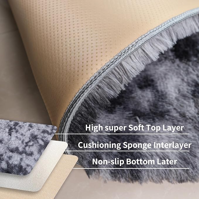 4x6 Dark Grey Fluffy Shag Rug for Bedroom, Plush Washable Carpet | Area Rug for - Image 4