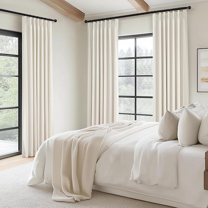 102 Inches Long 100% Blackout Brich Linen Curtains, Farmhouse Pinch Pleated - Image 3