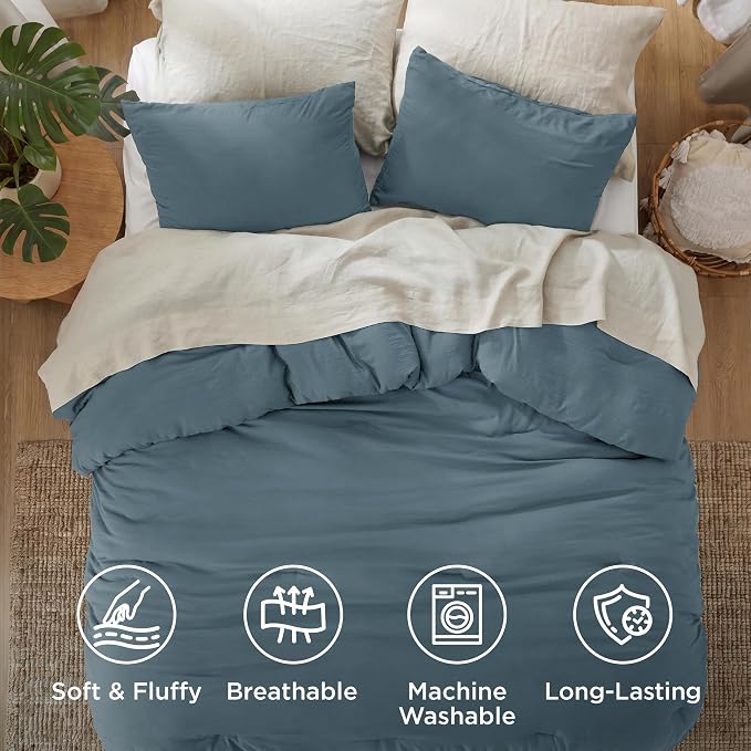 Bedsure Oversized King Comforter Set, Slate Blue Soft Prewashed Bedding - Image 4