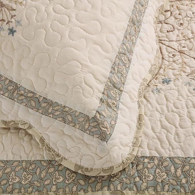 ROOMLIFE Quilt Set Queen Size 3D Floral Embroidery Pattern 3-Piece Cotton - Image 7
