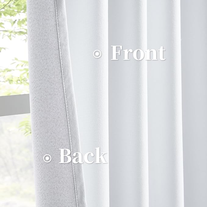 Short White Blackout Curtains Natural Back Tab Rod Pocket Narrow Curtain Panels - Image 4