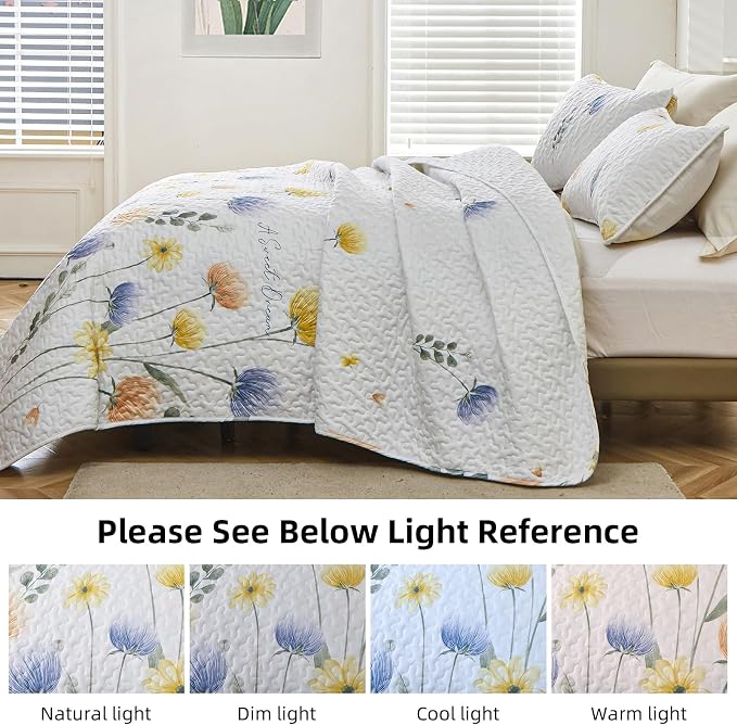 Dinjoy Quilt Set Full Size, Colorful Floral Bedspread - Image 3