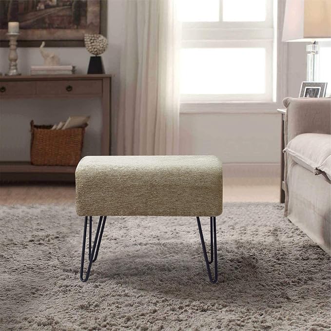 Home Soft Things Jacquard Chenille Ottoman, Tanga-Grey, Fuzzy Entry Way Ottoman - Image 5