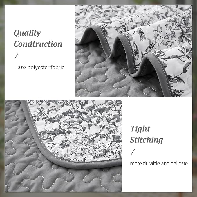 WONGS BEDDING Botanical Queen Quilt Bedding Set, 3 Pieces Bedspread, Microfiber - Image 5