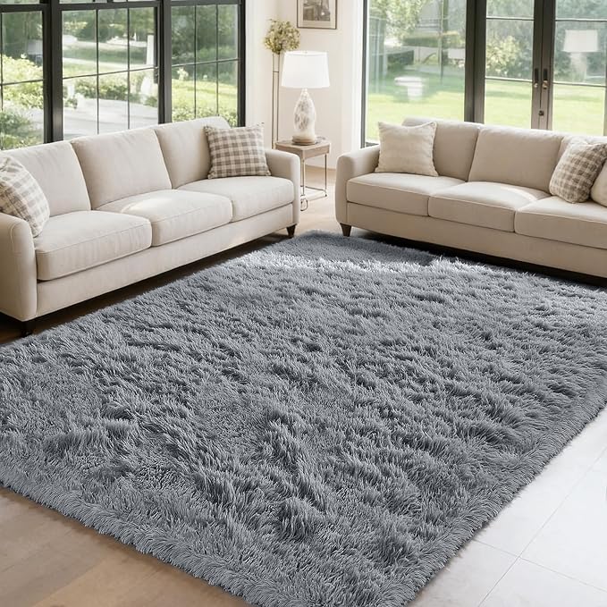 Light Grey 8x10 Area Rugs for Living Room, Fluffy Shag Rug Bedroom Carpet | - Image 3