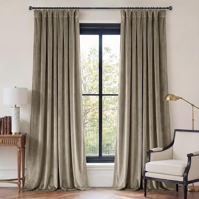 Taupe Velvet Privacy Protect Sliding Door Curtains, 2 Panels | Super Soft Heavy by StangH