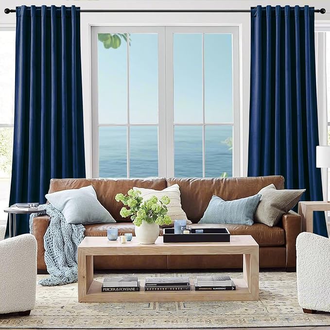 Navy Blue Velvet Blackout Curtains 96 Inches - Image 9