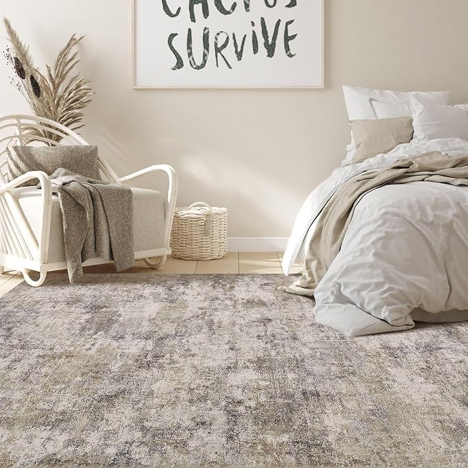 Nakagishi Boho 5x7 Area Rug Living Room Rugs Machine Washable Brown Gray | Soft - Image 4