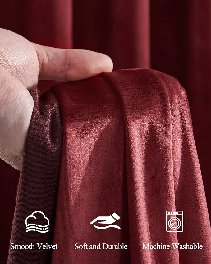Burgundy Red Theater Curtains 108 inches 2 Panels, Christmas Decor | Heavy Soft - Image 3